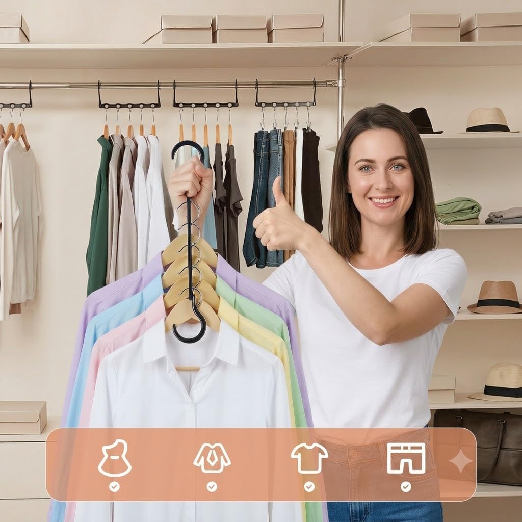 HOUSE DAY 10 Pack Space Saving Hangers. Black. Premium Smart Hanger | Closet Organizers and Storage. Sturdy Cascading Hangers with 5 Holes for Heavy Clothes. College Dorm Room Essentials - Image 7
