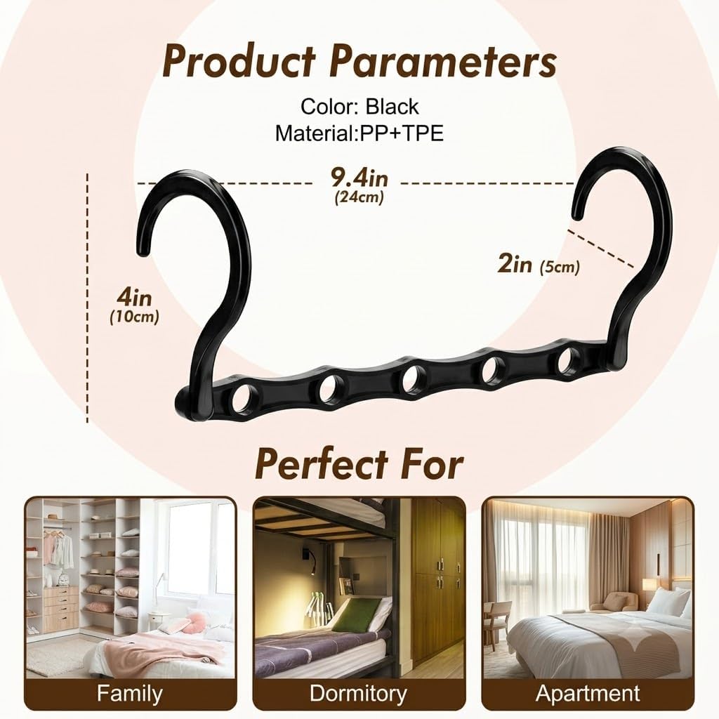 HOUSE DAY 10 Pack Space Saving Hangers. Black. Premium Smart Hanger | Closet Organizers and Storage. Sturdy Cascading Hangers with 5 Holes for Heavy Clothes. College Dorm Room Essentials - Image 4