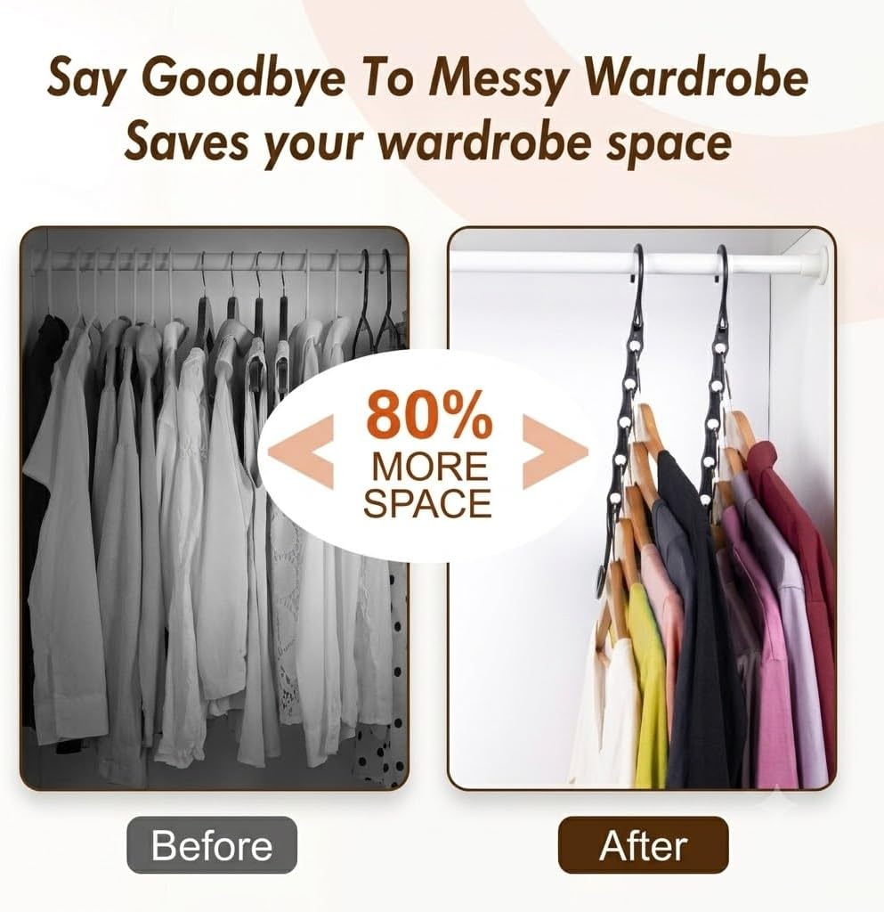 HOUSE DAY 10 Pack Space Saving Hangers. Black. Premium Smart Hanger | Closet Organizers and Storage. Sturdy Cascading Hangers with 5 Holes for Heavy Clothes. College Dorm Room Essentials - Image 2
