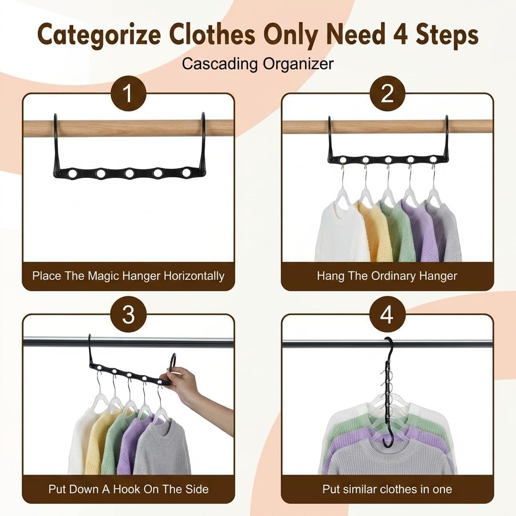 HOUSE DAY 10 Pack Space Saving Hangers. Black. Premium Smart Hanger | Closet Organizers and Storage. Sturdy Cascading Hangers with 5 Holes for Heavy Clothes. College Dorm Room Essentials - Image 3