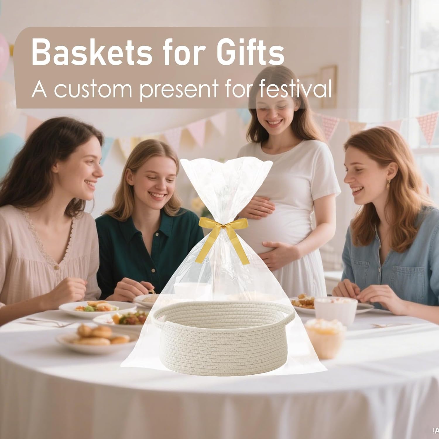 JMvicyroam Small Woven Basket. Empty Gift Basket. White/1 Pack - Image 4