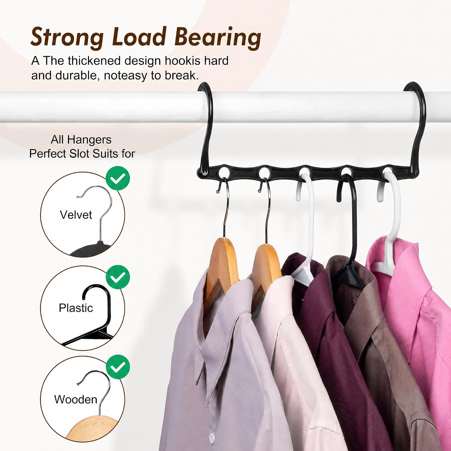 HOUSE DAY 10 Pack Space Saving Hangers. Black. Premium Smart Hanger | Closet Organizers and Storage. Sturdy Cascading Hangers with 5 Holes for Heavy Clothes. College Dorm Room Essentials - Image 5