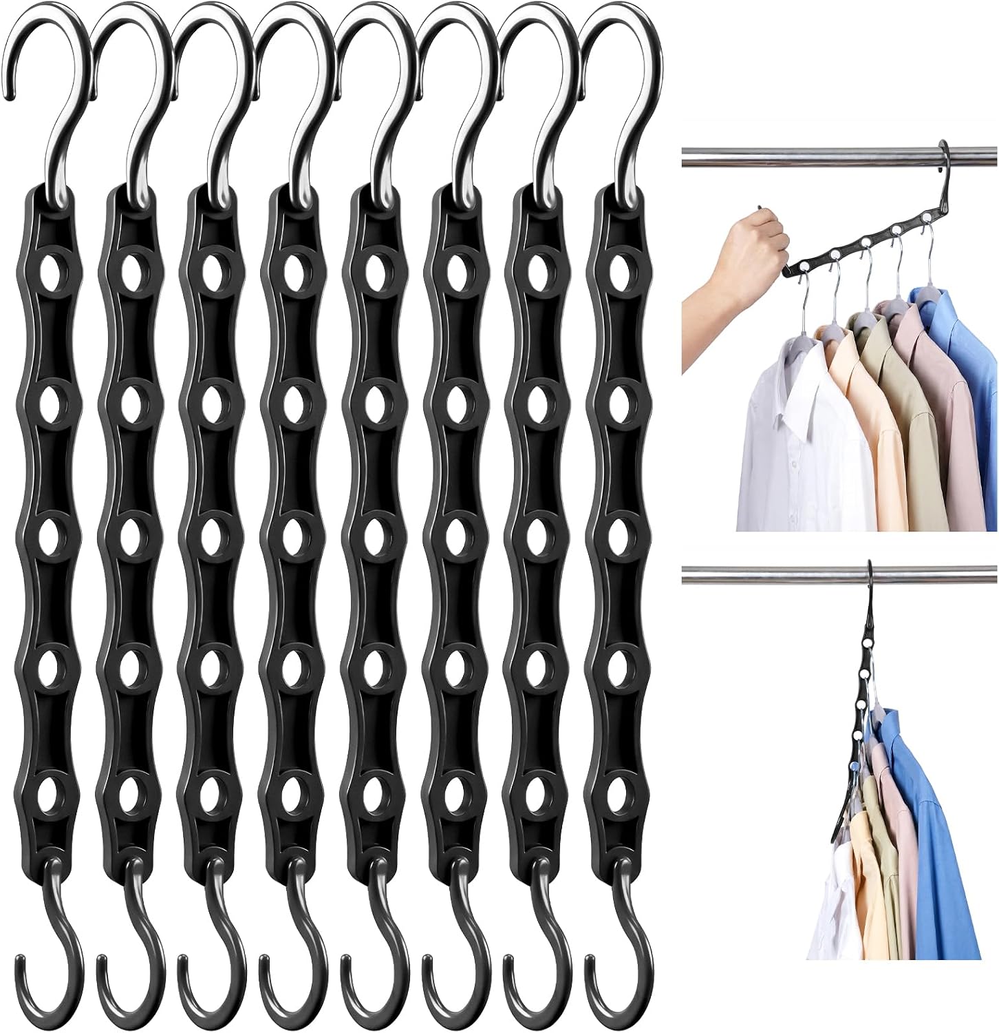 HOUSE DAY 10 Pack Space Saving Hangers. Black. Premium Smart Hanger | Closet Organizers and Storage. Sturdy Cascading Hangers with 5 Holes for Heavy Clothes. College Dorm Room Essentials