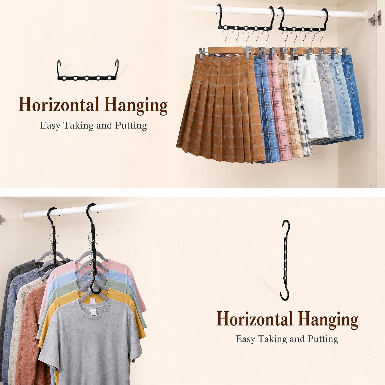 HOUSE DAY 10 Pack Space Saving Hangers. Black. Premium Smart Hanger | Closet Organizers and Storage. Sturdy Cascading Hangers with 5 Holes for Heavy Clothes. College Dorm Room Essentials - Image 8