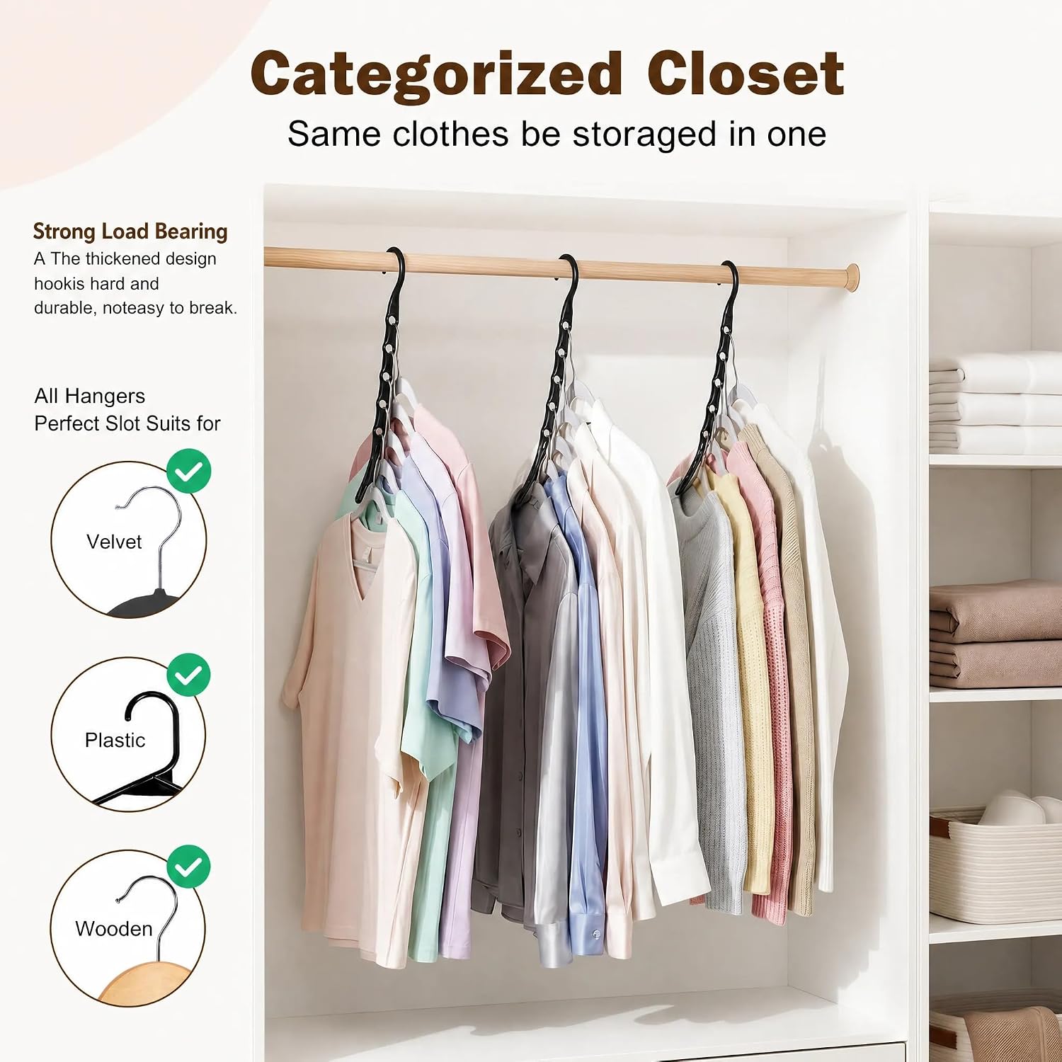 HOUSE DAY 10 Pack Space Saving Hangers. Black. Premium Smart Hanger | Closet Organizers and Storage. Sturdy Cascading Hangers with 5 Holes for Heavy Clothes. College Dorm Room Essentials - Image 9